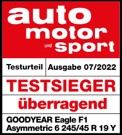 Siegel - Sommerreifen Testsieger 2022 Goodyear Eagle F1 Asymmetric 6 in 245/45 R 19 102Y